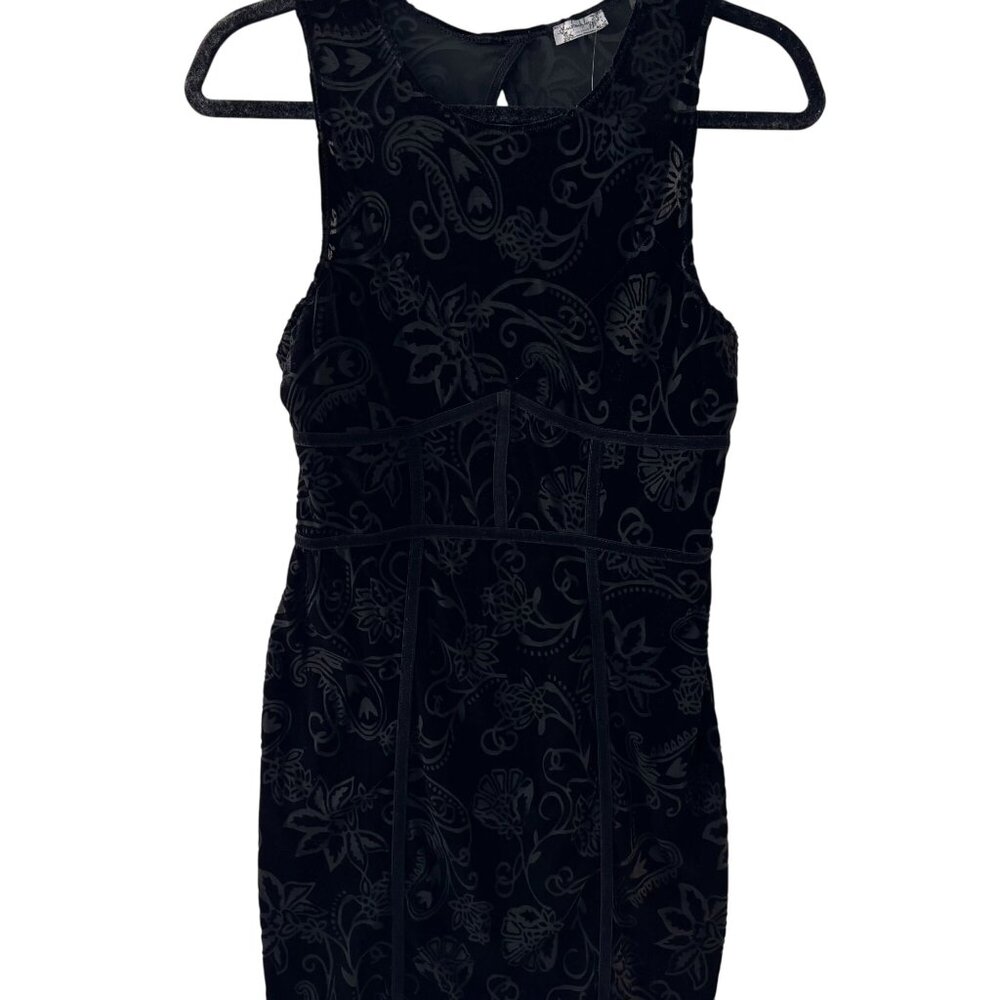 Free People Black Velvet Floral Sleeveless Bodycon Mini Dress Keyhole Back M - Picture 3 of 12